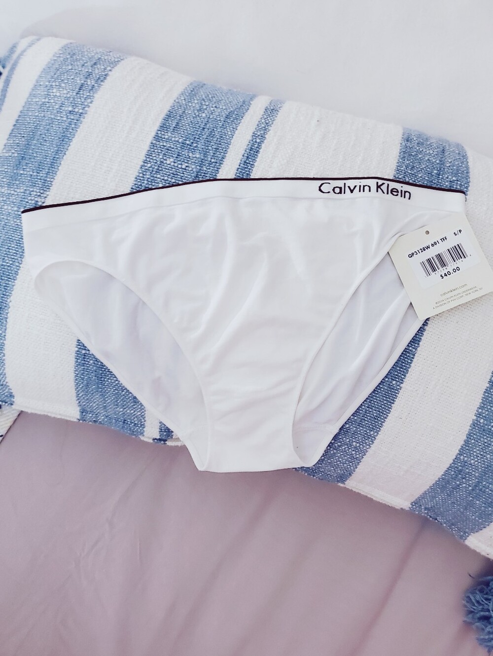 CALVIN KLEIN -White Bikini Briefs with Black Waist Trim